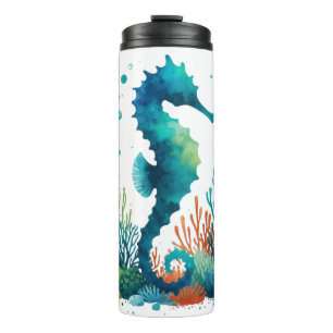 Kunst des nautischen Seepferds/des Strandes/der Kü Thermosbecher