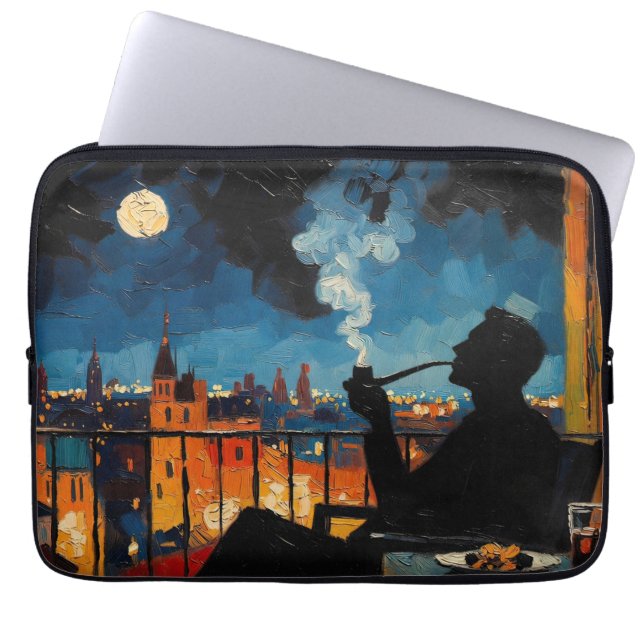 Kunst des Pfeiferauchen (Balkon #2) Ölgemälde Laptopschutzhülle (Vorderseite)