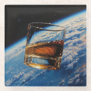 Kunst des Whiskeys: Im Weltraum (Gemälde Nr. 2) Glasuntersetzer