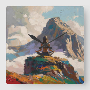Kunst des Yoga: Ausgewogene Schönheit (Ölgemälde N Quadratische Wanduhr
