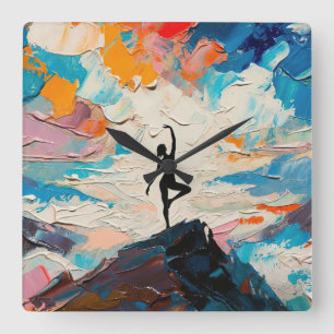 Kunst des Yoga: Ausgewogene Schönheit (Ölgemälde N Quadratische Wanduhr