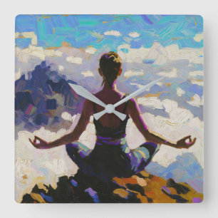 Kunst des Yoga: Ausgewogene Schönheit (Ölgemälde N Quadratische Wanduhr