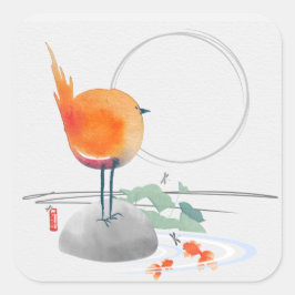 KUNST DES ZEN-Aquarellvogels Quadratischer Aufkleber