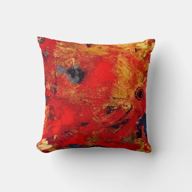 Kunst durch Rot DS Watkins und Gold abstrakt Kissen (Vorderseite)