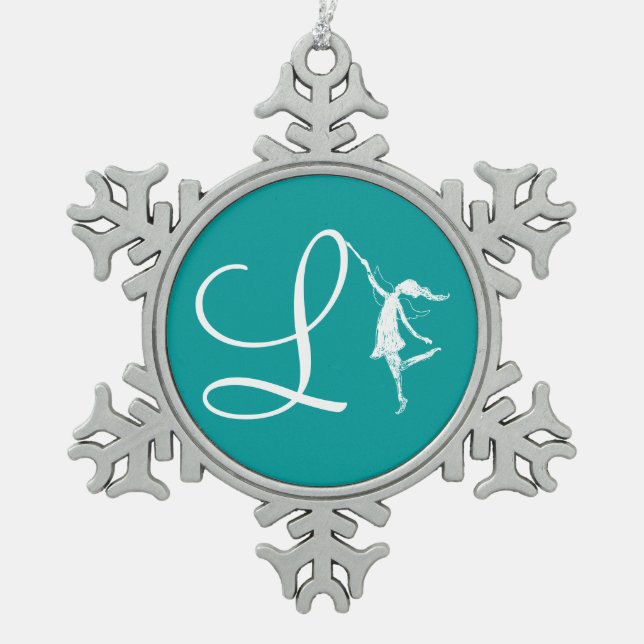 Kunst-Fee-Initiale: L Schneeflocken Zinn-Ornament (Vorderseite)