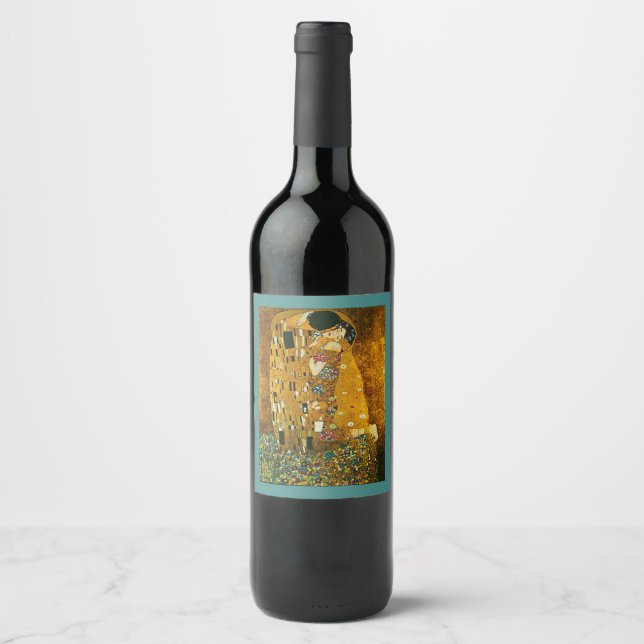 Kunst, Gustav Klimt, der Kuss Weinetikett (Vorderseite)