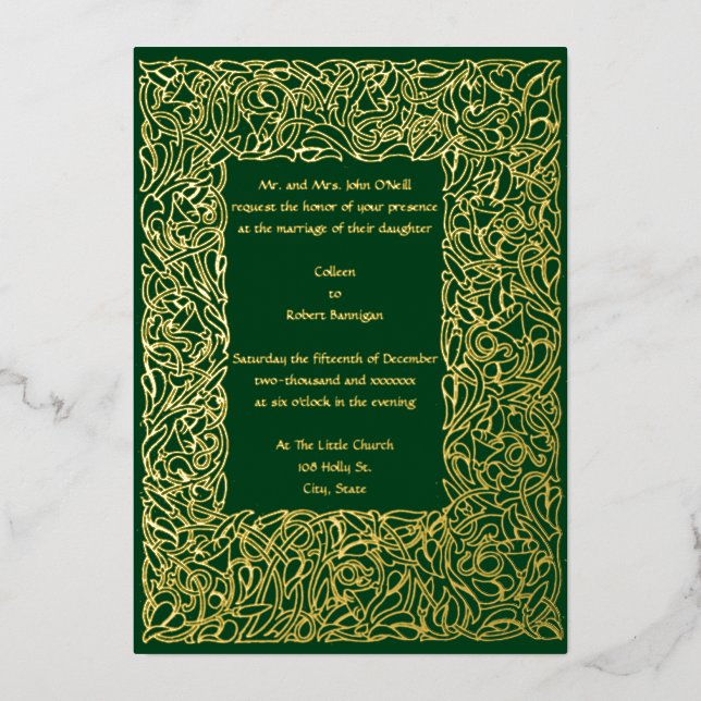 Kunst & Handwerk Roycroft 1904 Hochzeit mit Blumen Folieneinladung (Vorderseite)