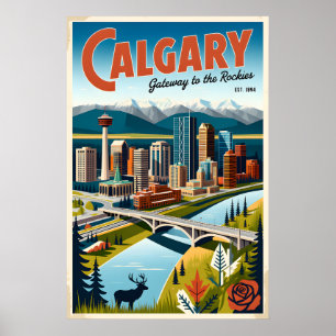 Kunst im Retro-Reiseposter-Stil für Calgary, Kanad Poster