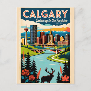 Kunst im Stil eines Retro-Reiseposters aus Calgary Postkarte