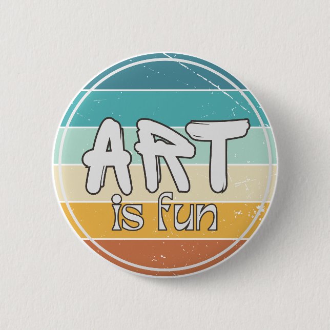 Kunst ist Spaß, Farbige Runde Retro-Design Button (Vorderseite)