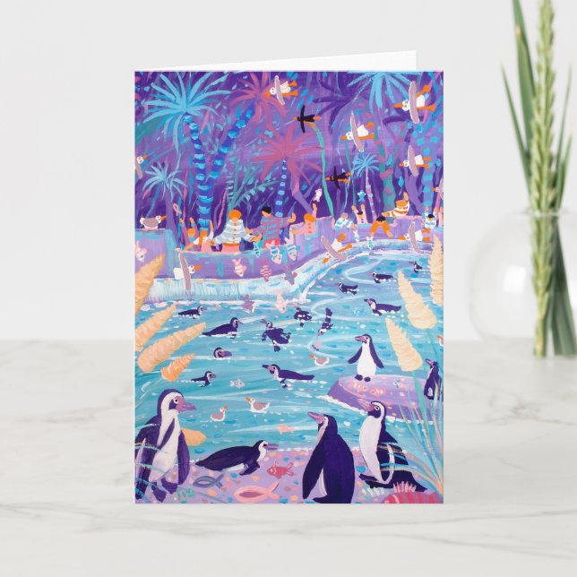 Kunst-Karte: Lila Penguin-Party am Zoo Karte (Vorderseite)