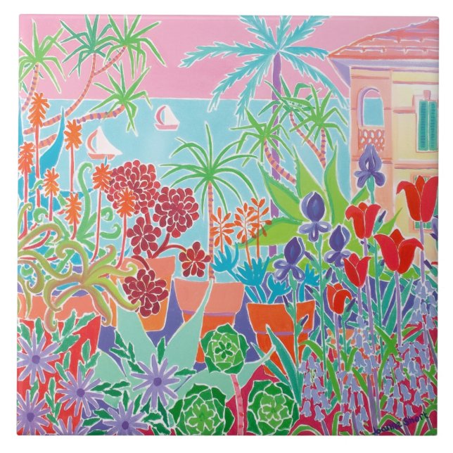 Kunst-Keramik-Fliese: Joanne kurz, Côte d'Azur Fliese (Vorderseite)