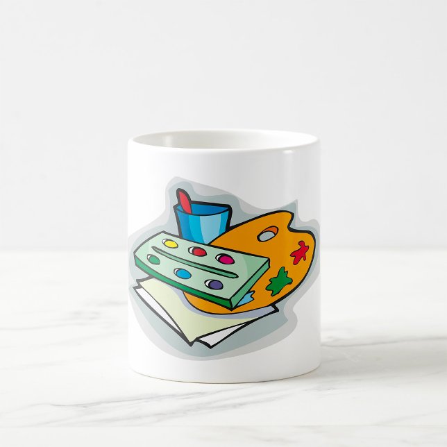 Kunst liefert Aquarellfarbenpalette und Pinsel Kaffeetasse (Von Creator hochgeladen)