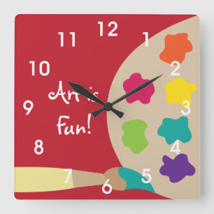 Kunst-Malerei-Paletten-Wanduhr - Rot Quadratische Wanduhr