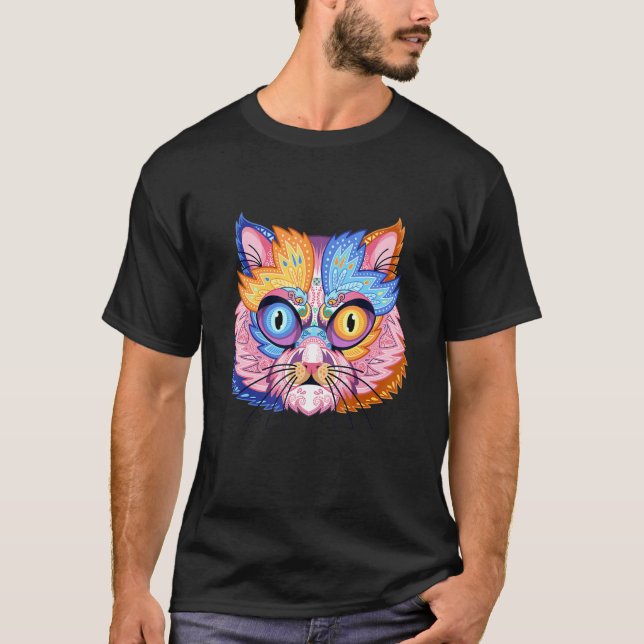 Kunst-Mandala-Muster-Katze-Farbe T-Shirt (Vorderseite)