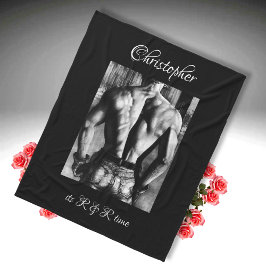 Kunst Männlicher Rücken in Jeans Name, Aufschrift  Fleecedecke