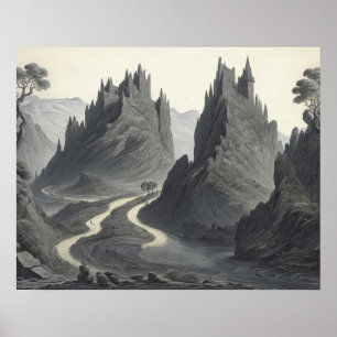 Kunst, Mittelalter Landschaft Digitale Kunst Poster