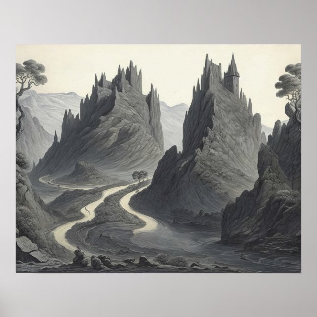 Kunst, Mittelalter Landschaft Digitale Kunst Poster (Vorne)