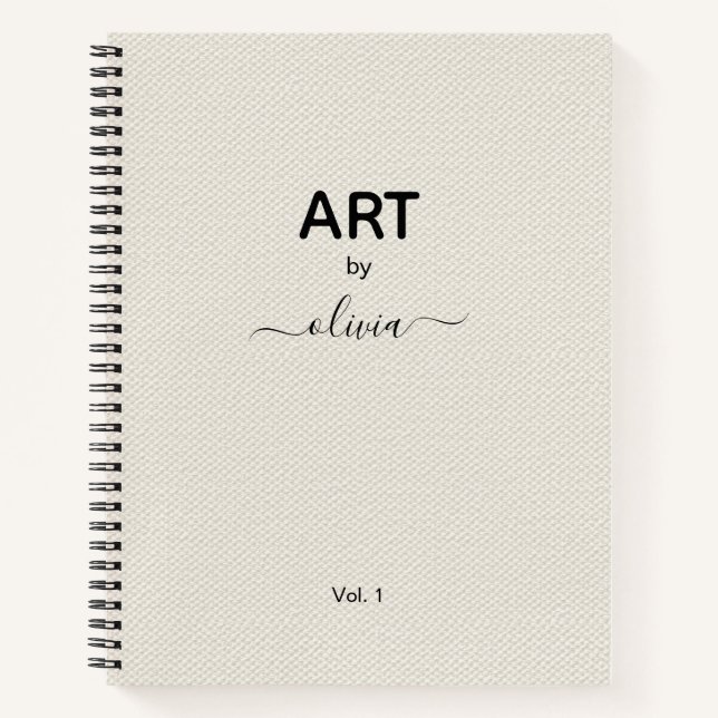 Kunst nach Individuelle Name Beige Imitate Leinwan Notizbuch (Vorderseite)