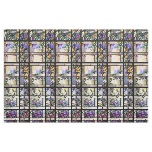 Kunst Nouveau beflecktes Glas-Blumen-Gewebe Stoff (Yard (91,4 cm))