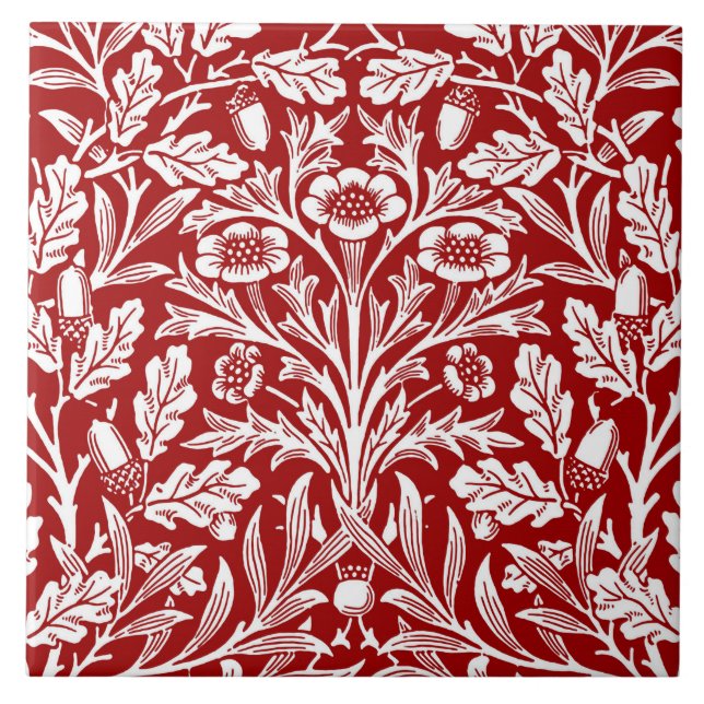 Kunst Nouveau Blumendamast, dunkelrot und weiß Fliese (Vorderseite)