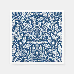 Kunst Nouveau Blumendamast, Kobalt-Blau und Weiß Serviette