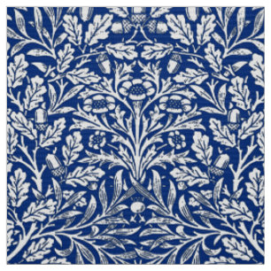 Kunst Nouveau Blumendamast, Kobalt-Blau und Weiß Stoff