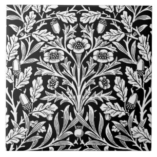 Kunst Nouveau Blumendamast, Schwarzweiss Fliese