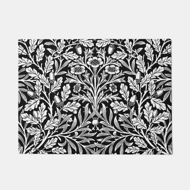 Kunst Nouveau Blumendamast, Schwarzweiss Fußmatte (Vorderseite)