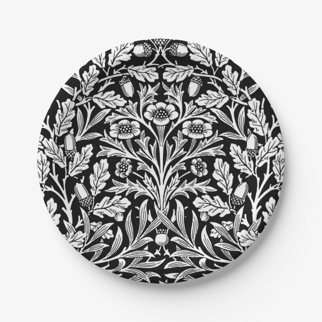 Kunst Nouveau Blumendamast, Schwarzweiss Pappteller (Vorderseite)
