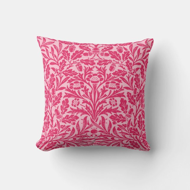 Kunst Nouveau Blumendamast, tiefes pinkfarbenes Kissen (Vorderseite)