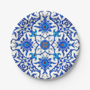 Kunst Nouveau chinesische Fliese - Kobalt-Blau u. Pappteller