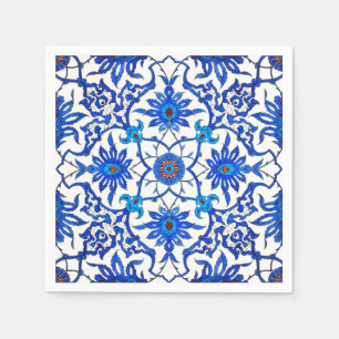 Kunst Nouveau chinesische Fliese - Kobalt-Blau u. Serviette