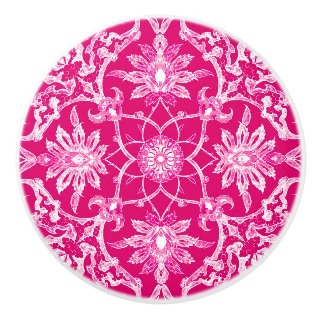 Kunst Nouveau chinesisches Muster - Fuschia Rosa Keramikknauf (Vorderseite)