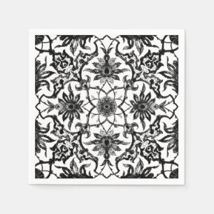 Kunst Nouveau chinesisches Muster - Schwarzweiss Serviette