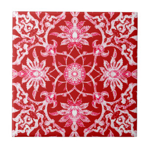 Kunst Nouveau chinesisches Muster - tiefrot Fliese