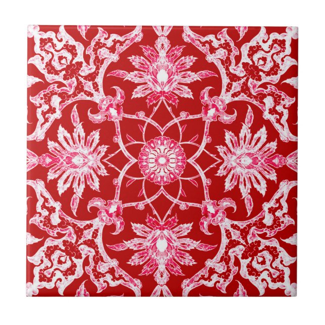 Kunst Nouveau chinesisches Muster - tiefrot Fliese (Vorderseite)