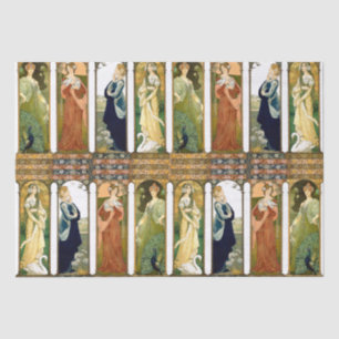 Kunst Nouveau Dame Swan Peacock Dove Flowers Seidenpapier