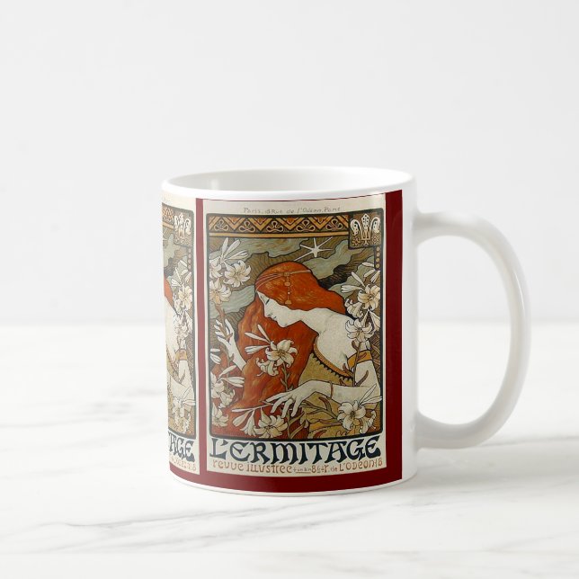 Kunst Nouveau Dame u. Lilien-Tasse Kaffeetasse (Rechts)