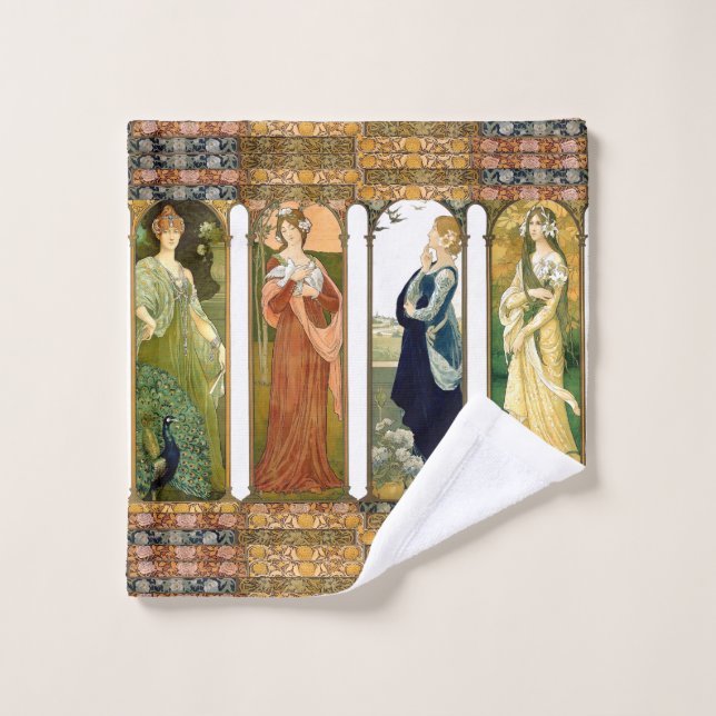 Kunst Nouveau Damen-Vogel-Blumen-Bad-Tuch-Set Badhandtuch Set (Waschlappen)