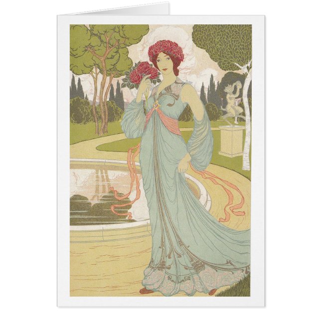 Kunst Nouveau Entwurf - Mädchen mit Rosen (Vorne)