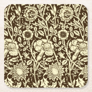 Kunst Nouveau Gartennelken-Damast, Brown und Creme Rechteckiger Pappuntersetzer