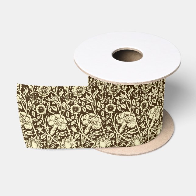 Kunst Nouveau Gartennelken-Damast, Brown und Creme Satinband (Spule)
