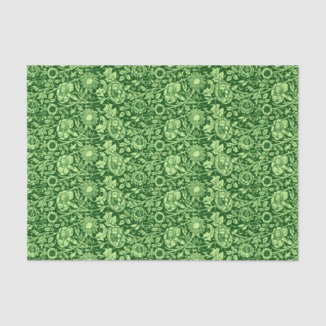 Kunst Nouveau Gartennelken-Damast, Forest Green Seidenpapier (Vorderseite)