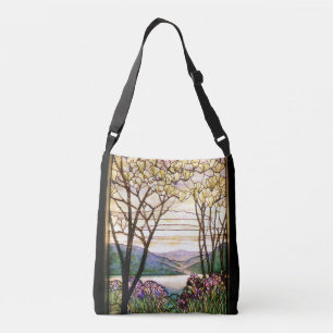 Kunst Nouveau Iris-Blumen-beflecktes Blumenglas Tragetaschen Mit Langen Trägern