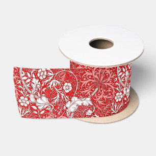 Kunst Nouveau Meerespflanze mit Blumen, tiefrot Satinband