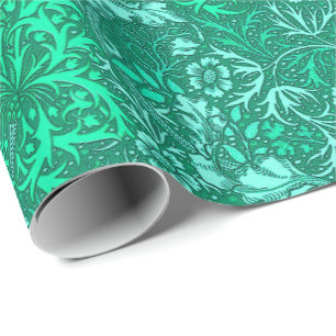 Kunst Nouveau Meerespflanze mit Blumen, Türkis un Geschenkpapier