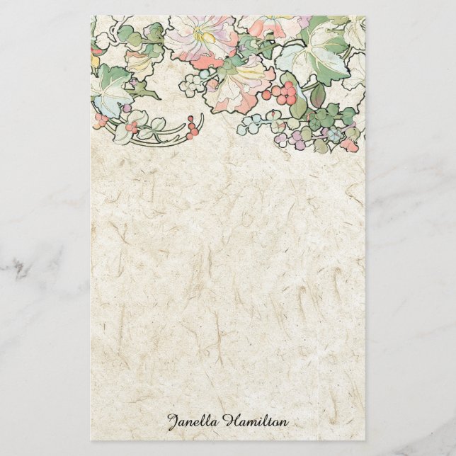 Kunst Nouveau Mucha Hollyhock-Blumen-Briefpapier Briefpapier (Vorderseite)