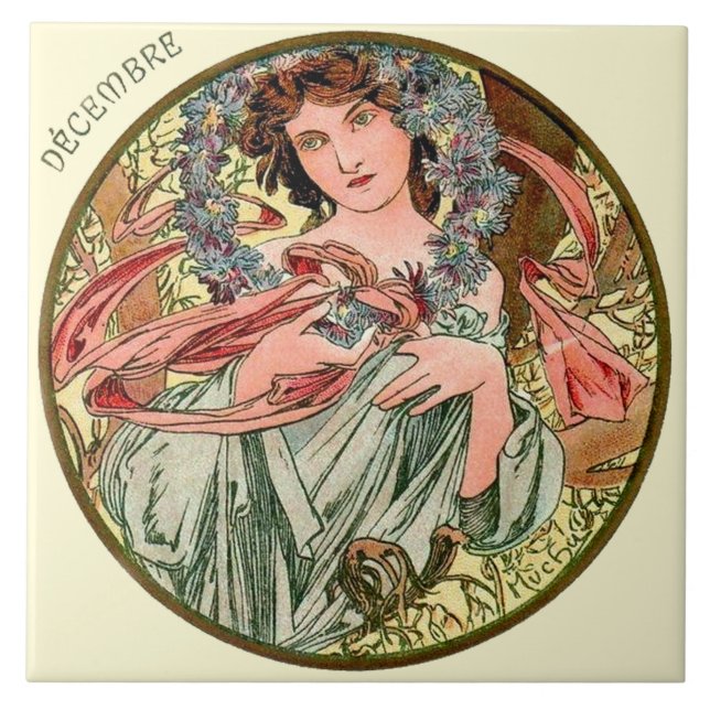 Kunst Nouveau Mucha Kalender Dezember Fliese (Vorderseite)
