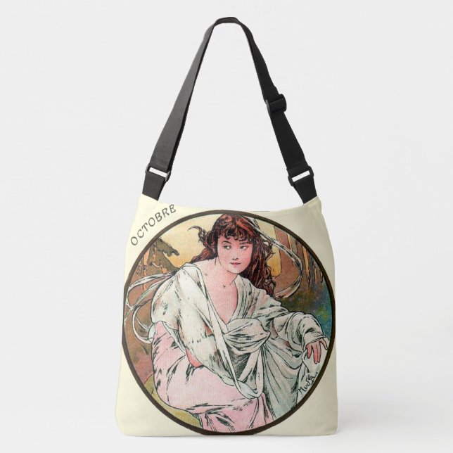 Kunst Nouveau Mucha Kalender Oktober Tragetaschen Mit Langen Trägern (Vorderseite)